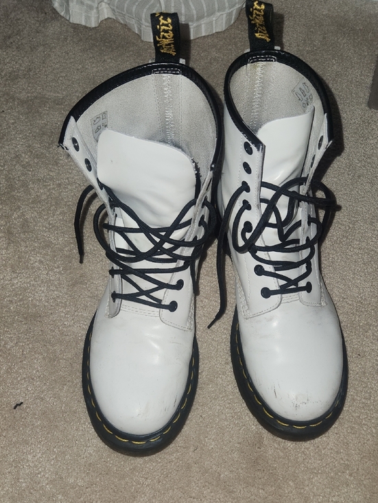 Dr. Martens Shoes - Dr. Martens White Lace-Up Combat Boots with Black Trim